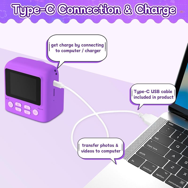 MindPal Kids Camera Instant Print, 1080P HD Digital Cameras for Boys and Girls with 32G Card & 200+ Photo Papers, Toy for Girls Age 3-16, 3 4 5 6 7 8 9 10 Year Old Toddler and Teenagers Purple - Image 5